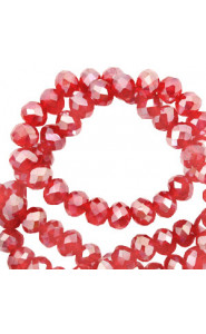 Faceted glass beads 3x2mm disc Imperial red-pearl shine coating